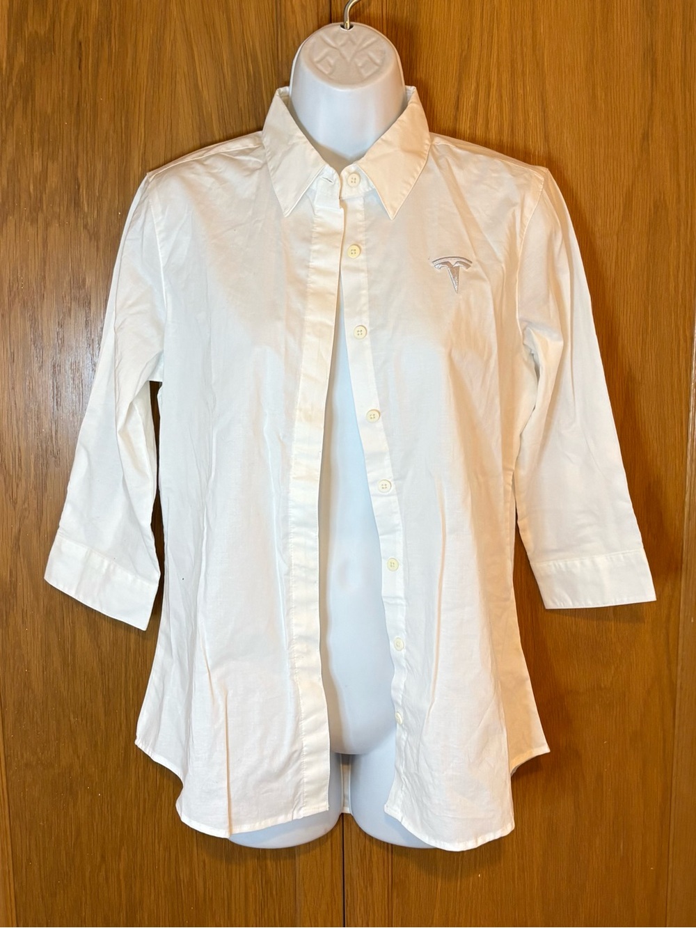 Tesla 3/4 Sleeve Poplin Shirt Button Front Top White Size S